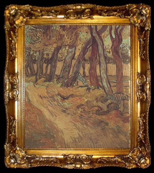 framed  Vincent Van Gogh The Garden of Saint-Paul Hospital with Figure (nn04), ta009-2